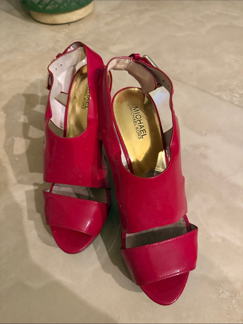 Michael Kors Women's Bright Red Patent Leather Open-Toe Heels
